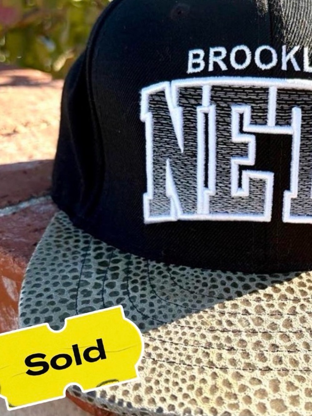 RARE Mitchell & Ness Black & Gray Python Brim Metal Strapback Hat.NBA Streetwear